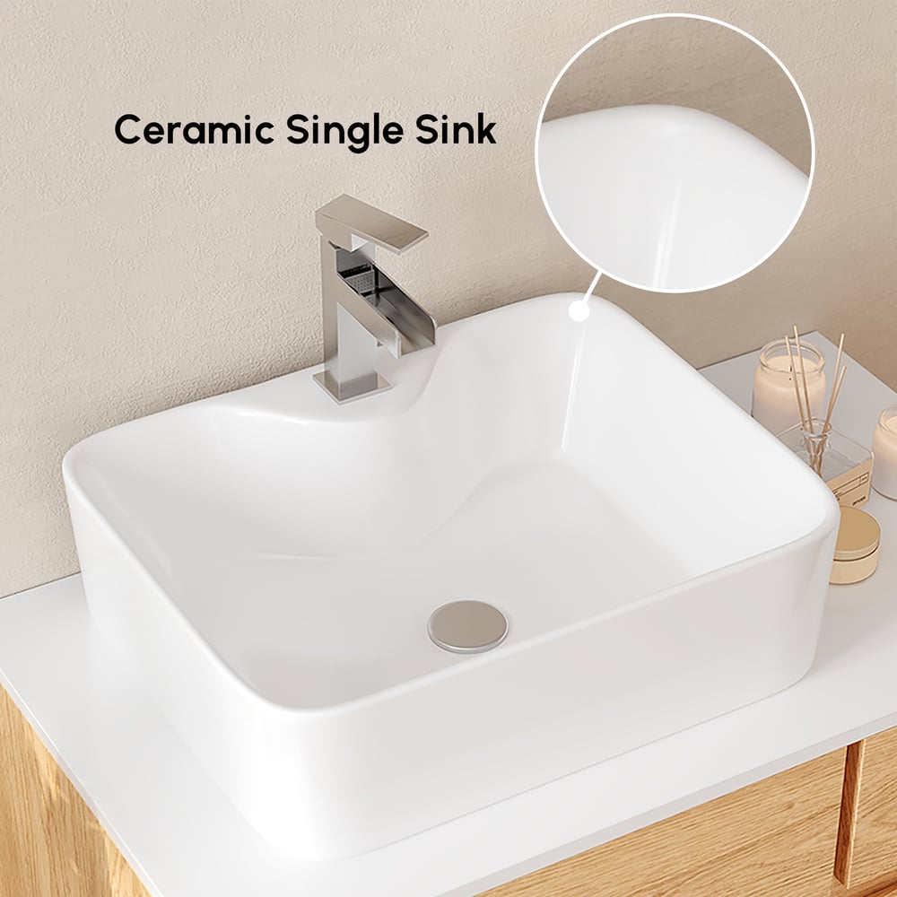 800mm Natural & White Floating Bathroom Vanity Faux Marble Top Ceramic Countertop Basin