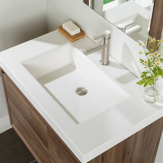 Diamond NOW Hollis 30-in Caramel Mist Brown Woodgrain Single Sink Floating Bathroom Vanity with White Cultured Marble Top
