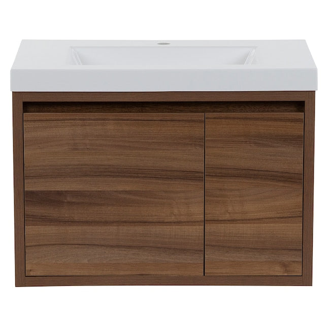 Diamond NOW Hollis 30-in Caramel Mist Brown Woodgrain Single Sink Floating Bathroom Vanity with White Cultured Marble Top