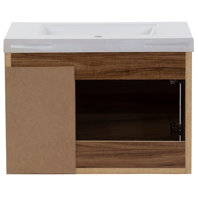 Diamond NOW Hollis 30-in Caramel Mist Brown Woodgrain Single Sink Floating Bathroom Vanity with White Cultured Marble Top