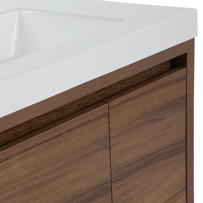 Diamond NOW Hollis 30-in Caramel Mist Brown Woodgrain Single Sink Floating Bathroom Vanity with White Cultured Marble Top
