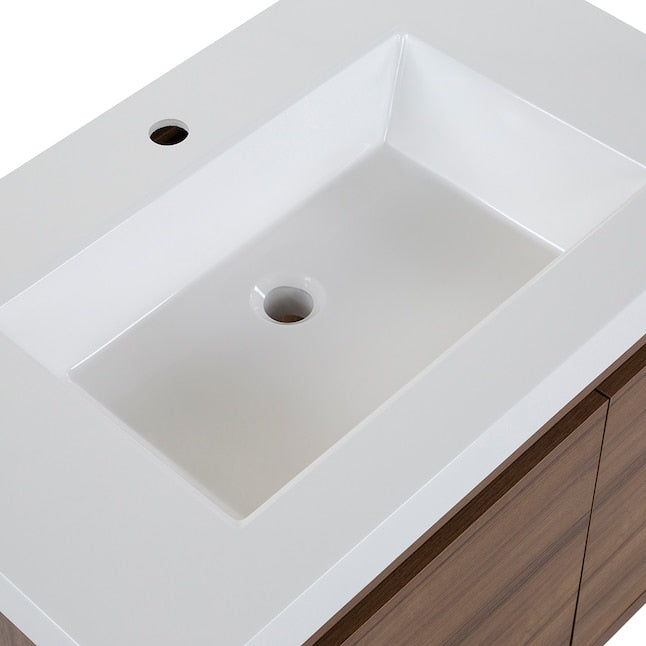 Diamond NOW Hollis 30-in Caramel Mist Brown Woodgrain Single Sink Floating Bathroom Vanity with White Cultured Marble Top