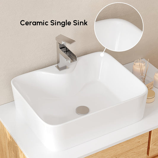 800mm Natural & White Floating Bathroom Vanity Faux Marble Top Ceramic Countertop Basin