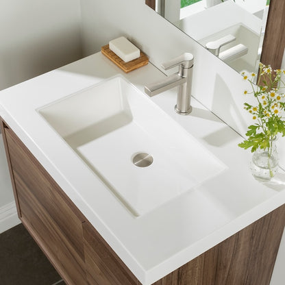 Diamond NOW Hollis 30-in Caramel Mist Brown Woodgrain Single Sink Floating Bathroom Vanity with White Cultured Marble Top