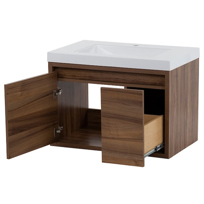 Diamond NOW Hollis 30-in Caramel Mist Brown Woodgrain Single Sink Floating Bathroom Vanity with White Cultured Marble Top